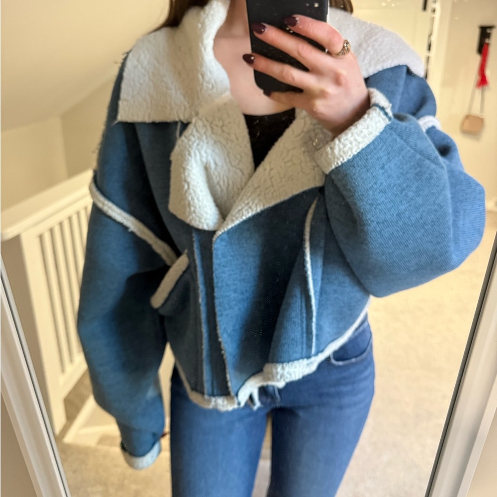 Free People Blue and White Sherpa Jacket